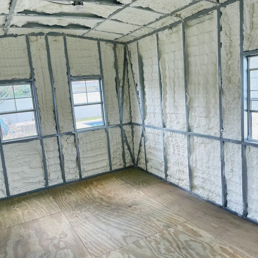 Closed-cell spray foam insulation applied to wall cavities in a residential project in Eastlake